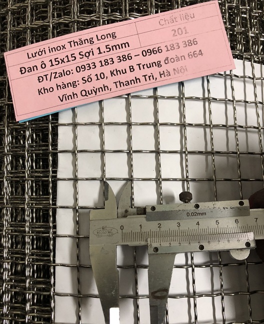 Lưới inox đan ô 1.5cm 201 TLG Thăng Long khổ 1m